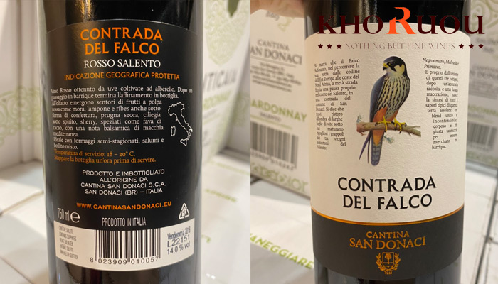 nhãn trước và nhãn sau rượu vang ý contrada del falco