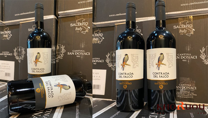 Rượu Vang Ý Contrada Del Falco có hình con vẹt ở nhãn chai