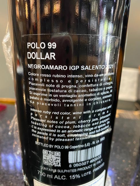 Rượu vang Ý Dollars Negroamaro Limited
