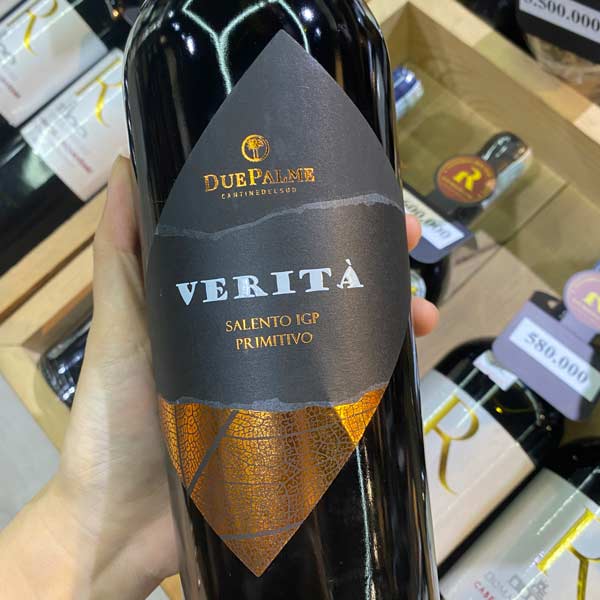 Rượu vang Ý Due Palme Verita Primitivo Salento IGP 2020