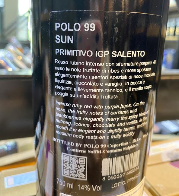 Rượu vang Ý Sun Primitivo Limited