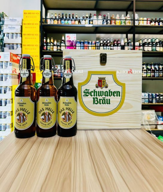 Bia Tết Cao Cấp: Thùng gỗ 12 chai Schwaben Brau Das Helle