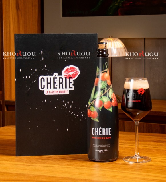 Xách Bia Tết Cao Cấp: Bia đen Cherie Biere Brune A La Cerise kèm Ly