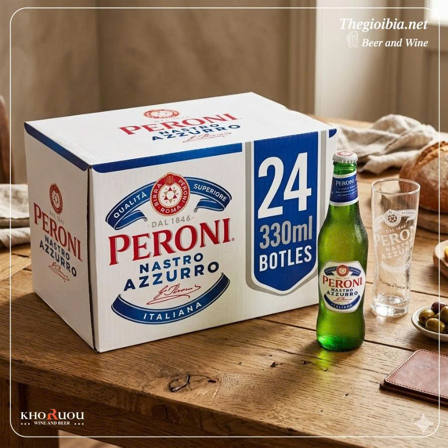 Bia Ý Peroni Nastro Azzurro 5,1% - thùng 24 chai 330ml