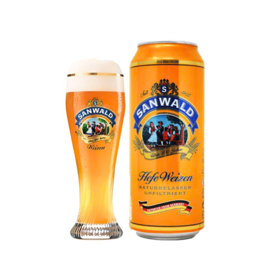 Bia Đức Sanwald Hefe Weizen 4,9% - Thùng 24 lon 500ml
